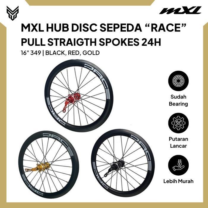 WHEELSET MXL RACE UKURAN 16 349 BEARING DISC BRAKE - Merah SEPEDA