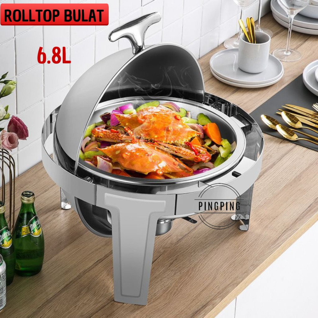 Rolltop bulat Prasmanan / chaving dish bulat  / prasmanan bulat stainlees/set prasmanan/set tempat l