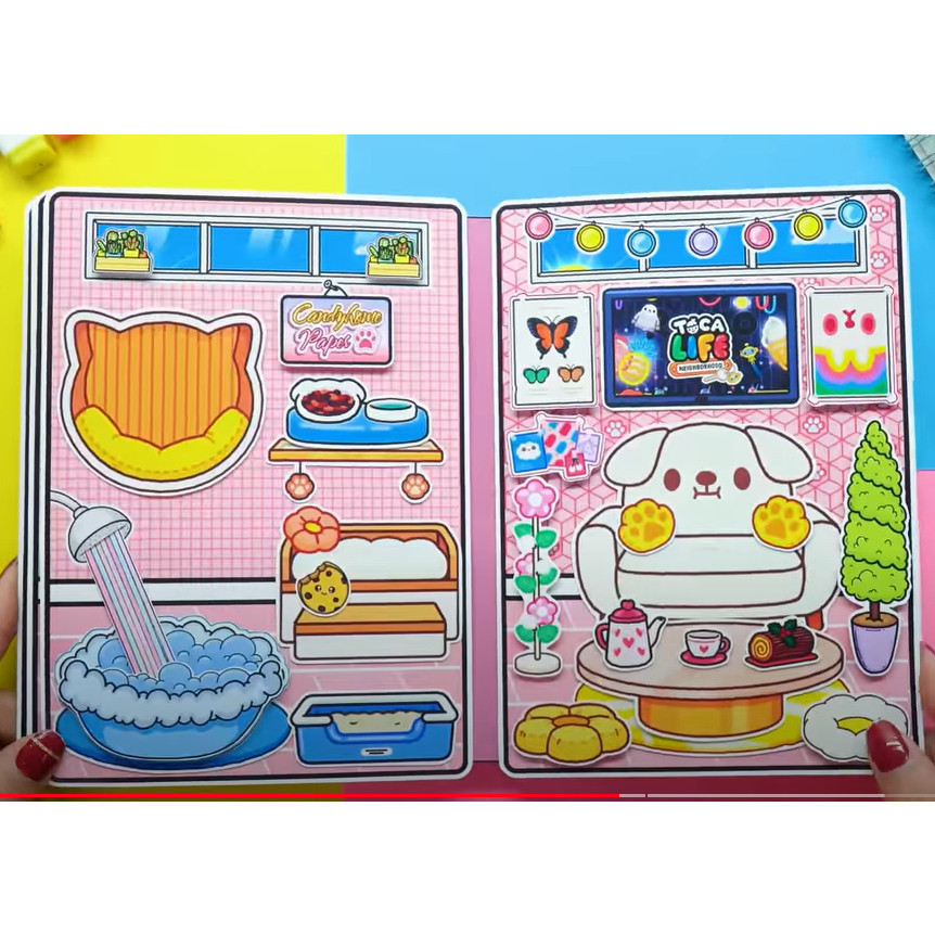 Laminasi Glossy Toca Life World quiet book Toca Boca pink hair House and Happy Dog House toca boca p