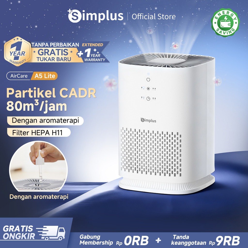 Simplus Air Purifier Mini Pemurni Udara Filter HEPA H11 Timer 8 Jam CADR 80m³/jam Dengan Aromaterapi