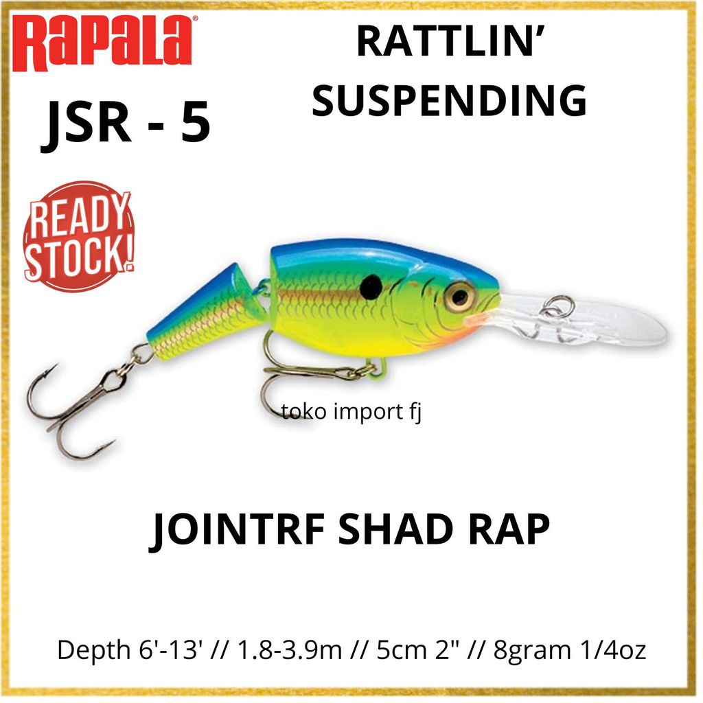 Umpan Pancing Ikan RAPALA JSR-5 Lure 5cm 8gram Rattlin' Suspending Jointed Shadrap - Lure Casting Um