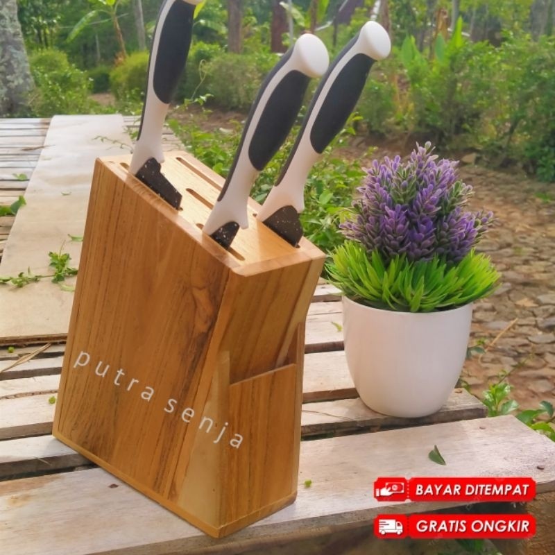 Rak pisau gunting dapur tempat pisau dapur wadah pisau gunting dapur kayu jati