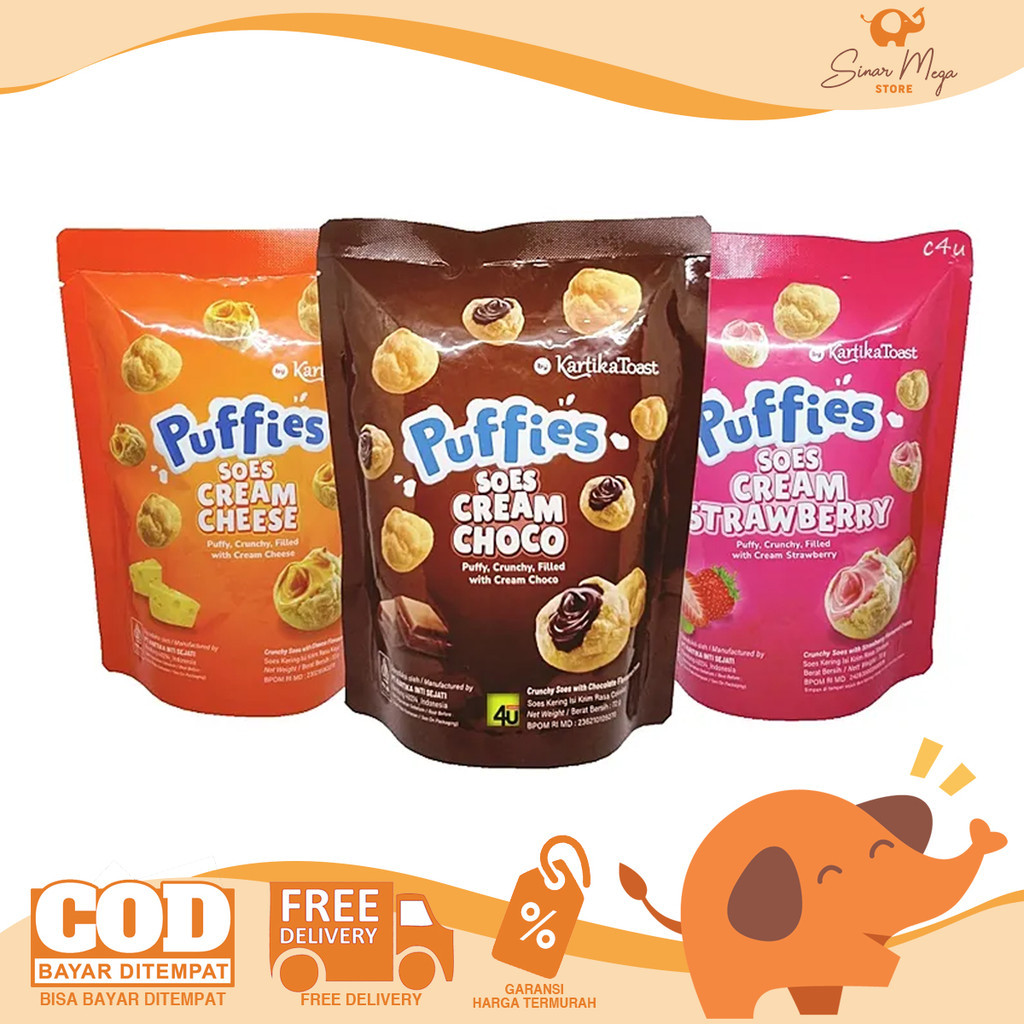 KartikaToast Puffies Soes 72g - Cream Cheese, Cream Choco | Kue Soes Kartika Sari | Sus Krim