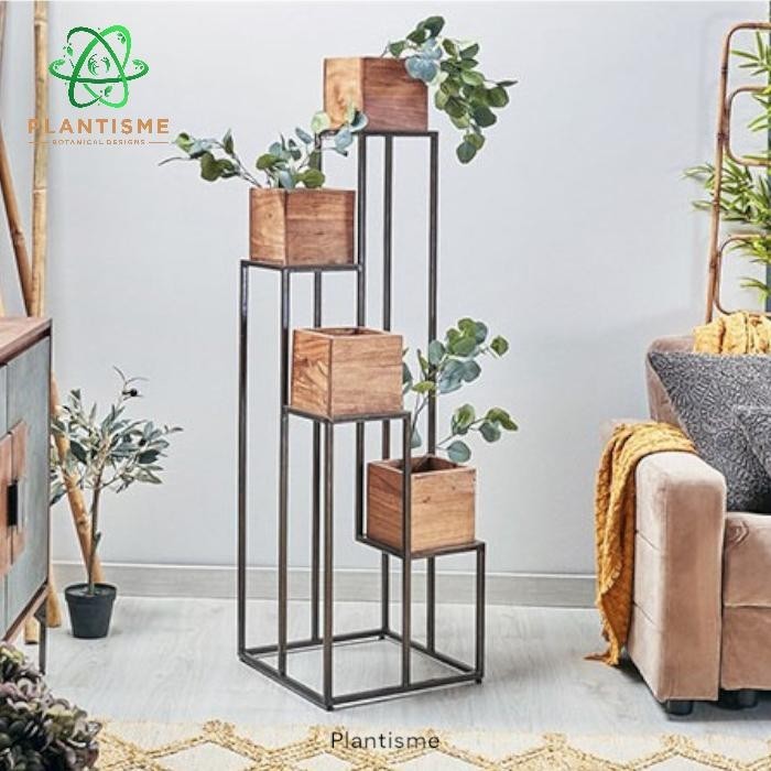 Rak Tanaman - Macero Rak Susun Tingkat Galvanis Antikarat Base Kotak Kayu Kuat Rak Tanaman Hias Este