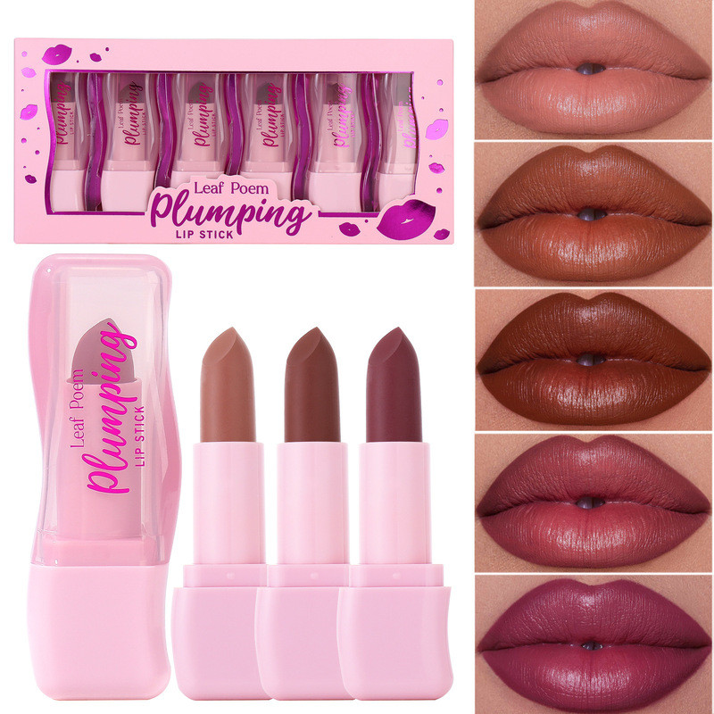 LEAF P0EM Lip Plumping Six-Pack Set Lipstik Melembapkan Bibir Sedikit Pedas Bibir Montok Lipstik Tah