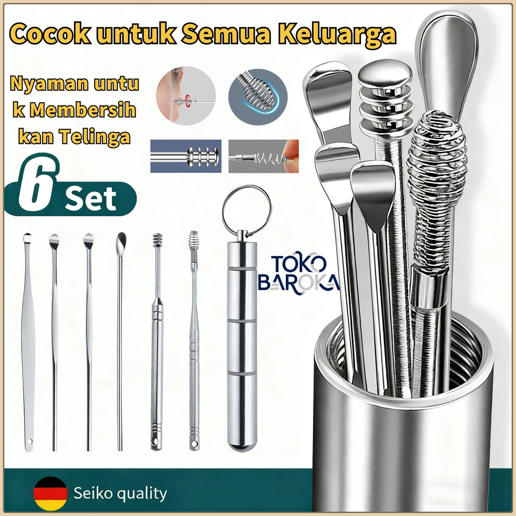 Set alat pembersih telinga portabel 6 buah baru, pembersih telinga, pembersih telinga portabel, pemb