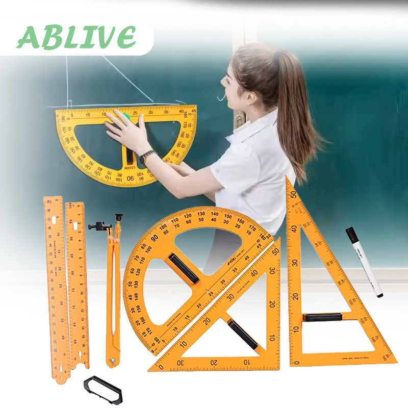 5pcs Penggaris Kayu Jangka Papan Tulis Penggaris Siku Lengkung Penggaris Kayu Segitiga