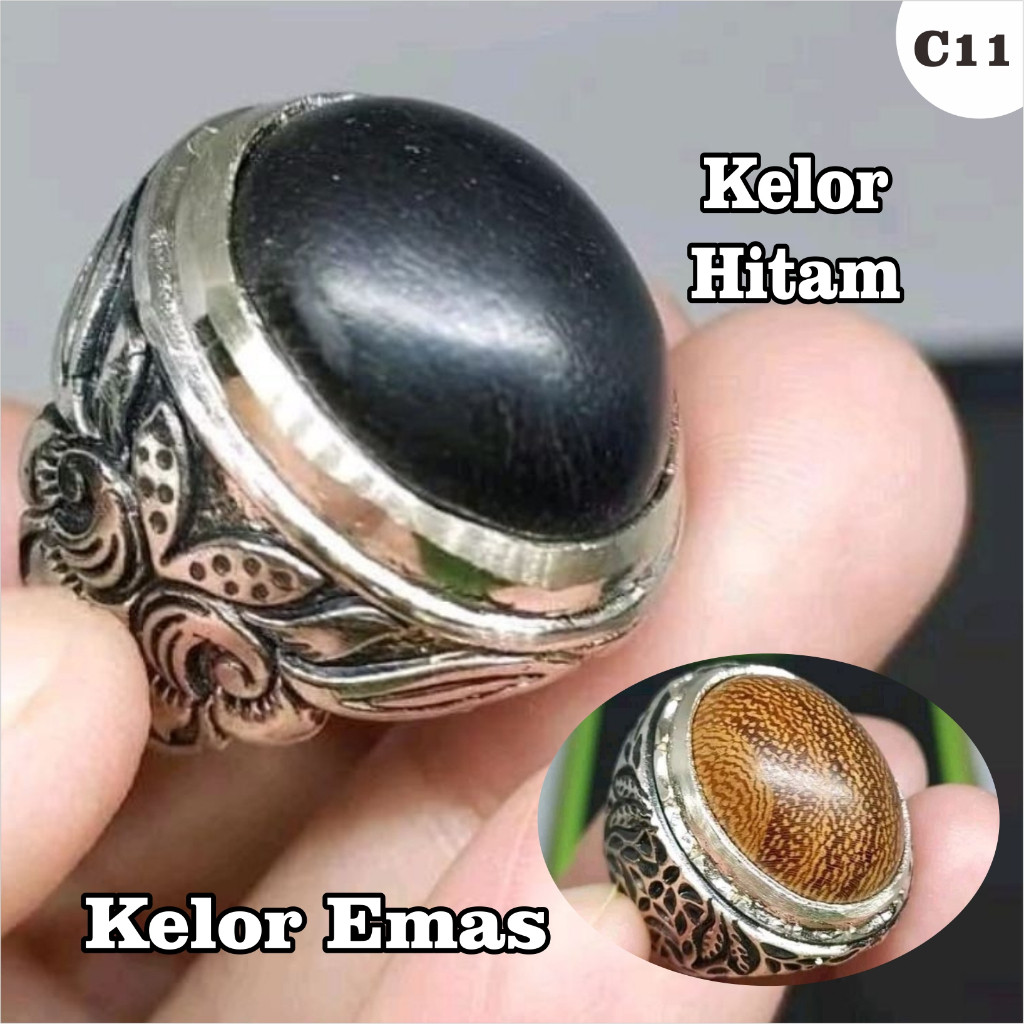 cincin kayu kelor hitam / cincin kelor emas asli kayu kelor Batu /C11