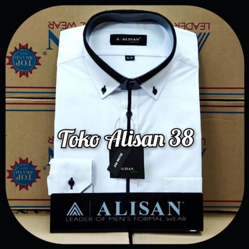 Kemeja Alisan Putih Slim Fit Lengan Panjang List Tengah (100% ORI)