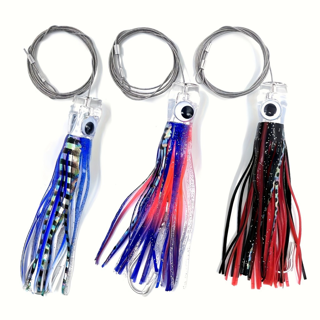 Trolling Lure Saltwater, 6.5 inch Squid Skirted Deep Sea Fishing Lure kit, Tuna, Marlin, Wahoo, Shar