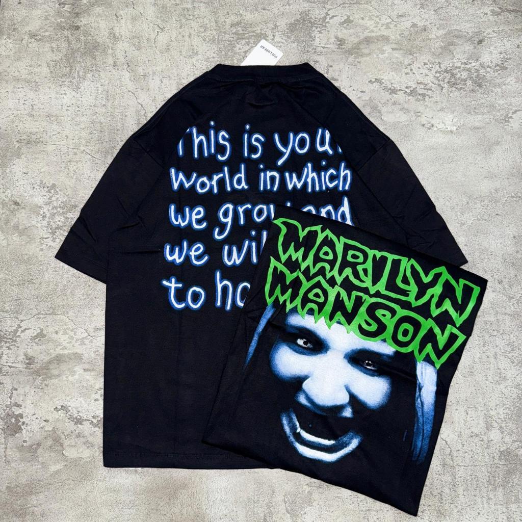 COD Baju Kaos Oversize Marilyn Manson - T Shirt Vintage Oversize Marilyn Manson Black Cotton 20s