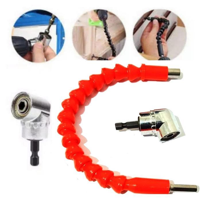 adapter bor obeng L siku + extension fleksibel flexible hex heksagonal - Plastik Merah