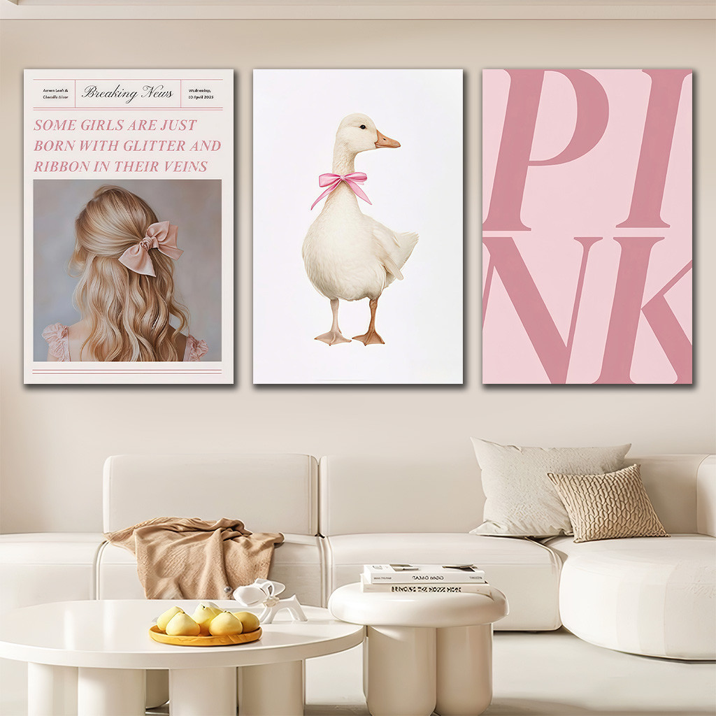 Hiasan Dinding Aesthetic Pink 3PCS Pajangan Meja Dinding Kamar Tidur Cewek Lucu Kawaii Abstrak Moder