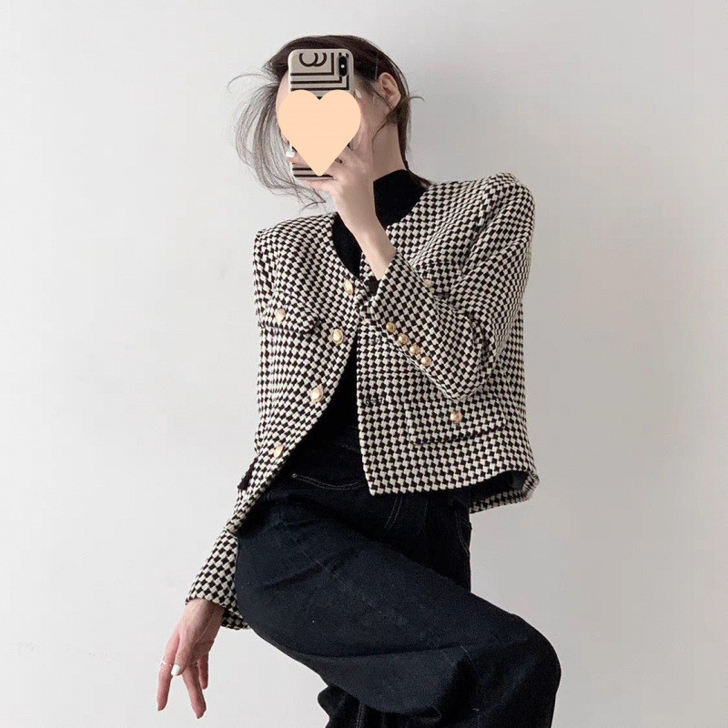 Jaket Pendek Leher Bulat Retro Gaya Chanel Prancis