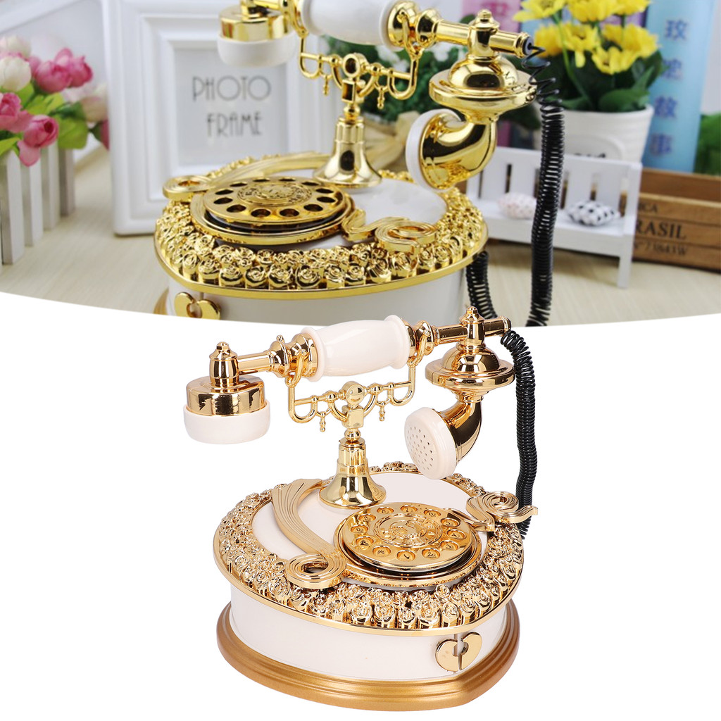 Heart Shaped Retro Telephone Music Box  Music Jewelry Box Ornaments for Girls Birthday Gift White He