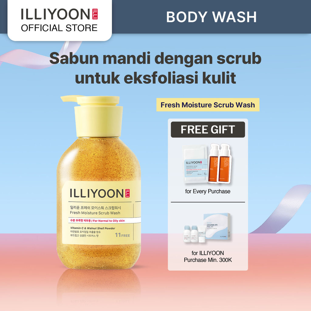ILLIYOON Fresh Moisture Scrub Wash 400ml - Sabun untuk Eksfoliasi yang Melembutkan dan Menghidrasi