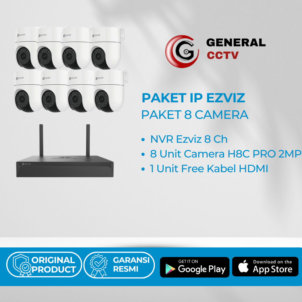PAKET Kamera IP EZVIZ NVR 8CH + 8CAMERA OUTDOOR H8C 2MP