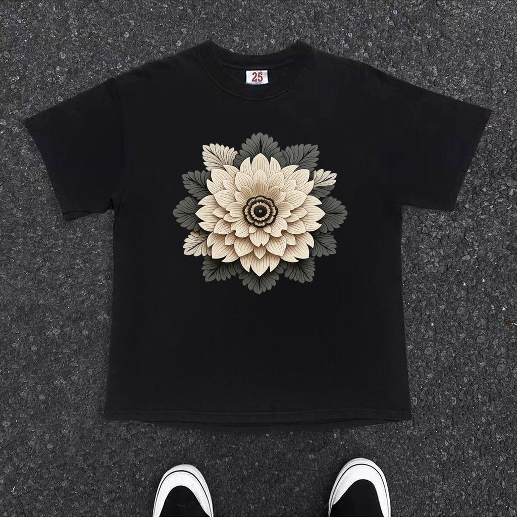 Kaos Hitam "Bunga Dahlia Elegan" Terbaru Gaya Seni Grafis Hight Quality Tees Original 100% Baju Dist
