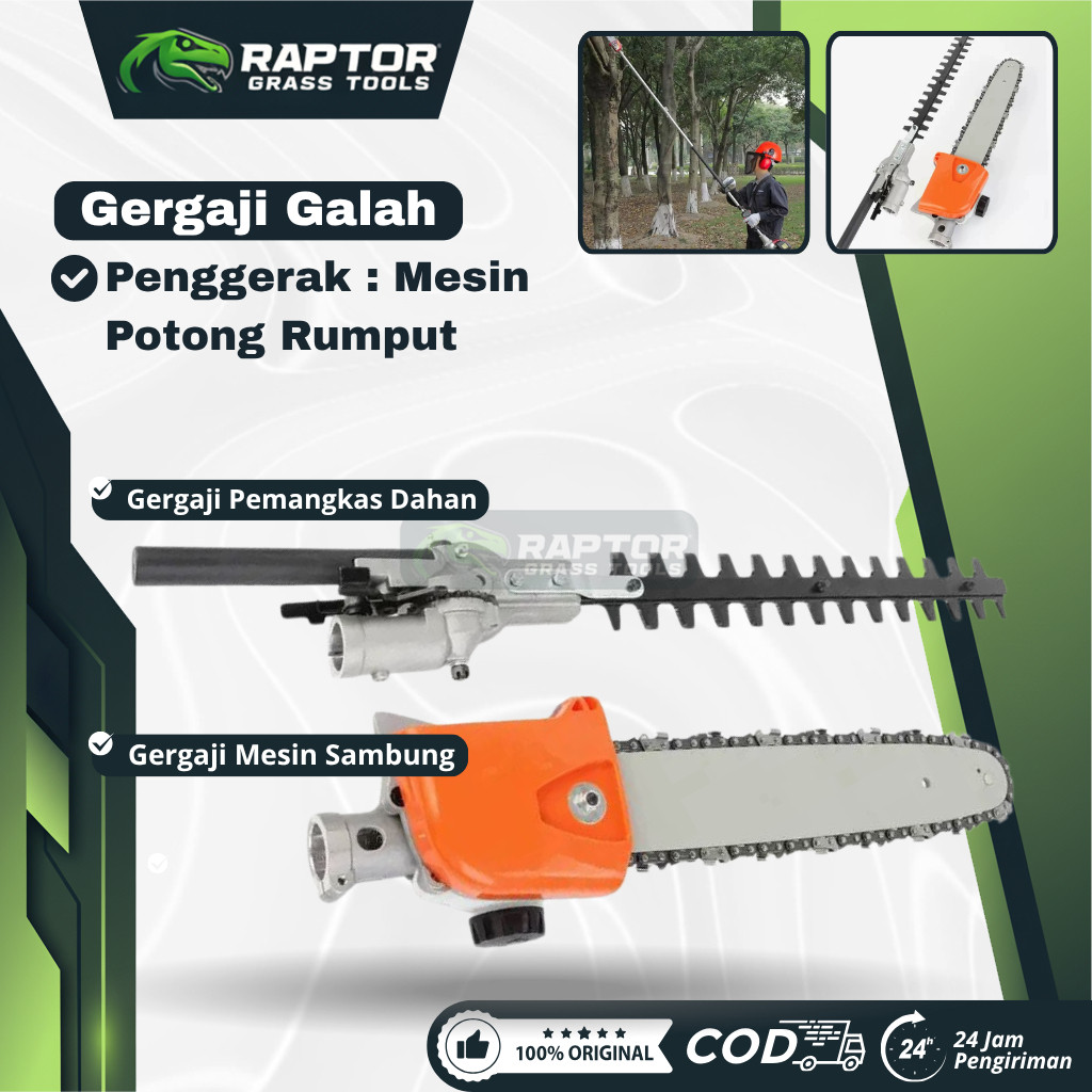 RAPTOR Adaptor Chainsaw & Hedge Trimmer Mesin Potong Rumput | Shaft 26mm AS Bintang 9 | Pemangkas / 