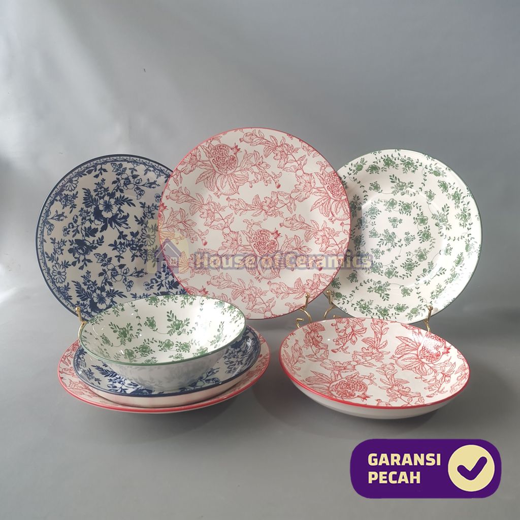 SAKATO Piring Keramik Makan Motif Bunga Dinner Piring Keramik Bunga Cantik Aesthetic Bermotif