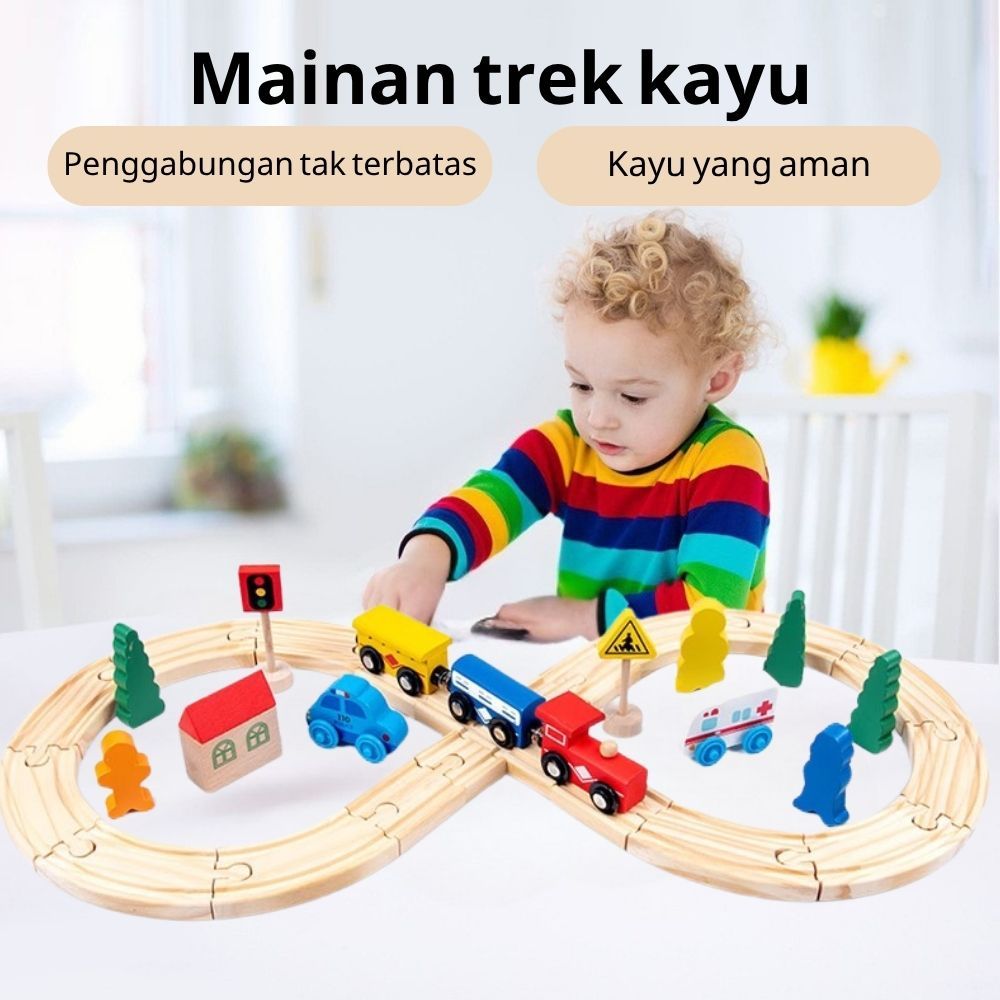 Track Car 33Pcs Track Set Magnetic Train Track Play Kids Diorama Wooden
