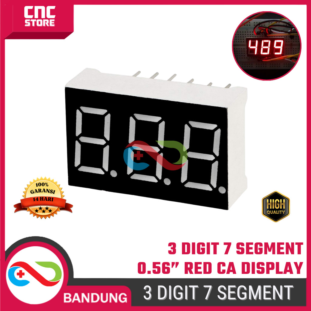 3 Digit 7 Segment LED Display Merah 0.56 Inch – Common Anoda untuk Arduino / DIY Elektronik