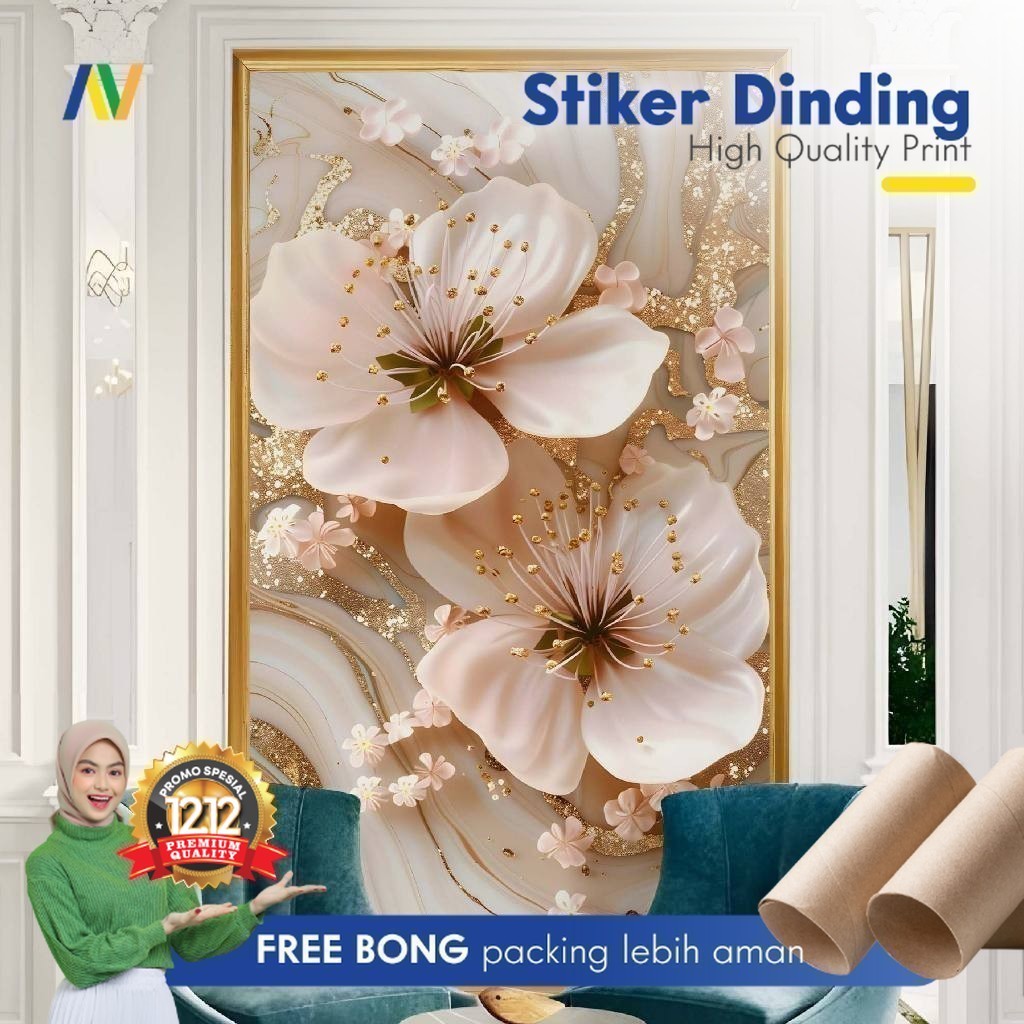 Stiker Dinding | Stiker Dinding Bunga 3D | Stiker Dinding Motif Bunga 3D | Stiker Dinding Gambar Bun