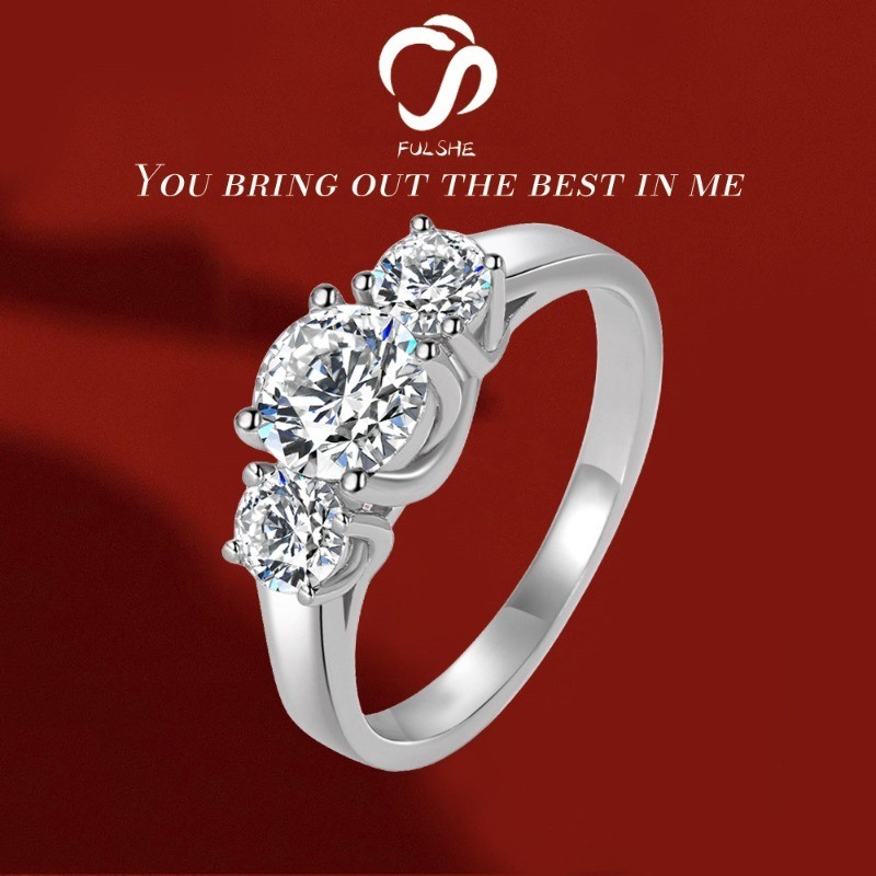 FULSHE Cincin Wanita Berlian Berkilau Gaya Korea Berlapis Platinum PT950