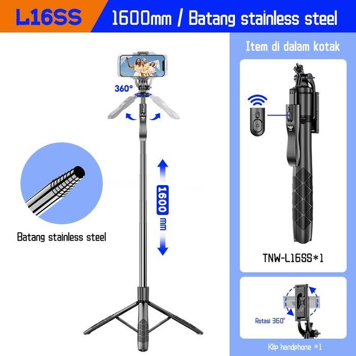 Tripod Tongsis TNW L16 Selfie Stick Bluetooth Remote HP Kamera - L16SS