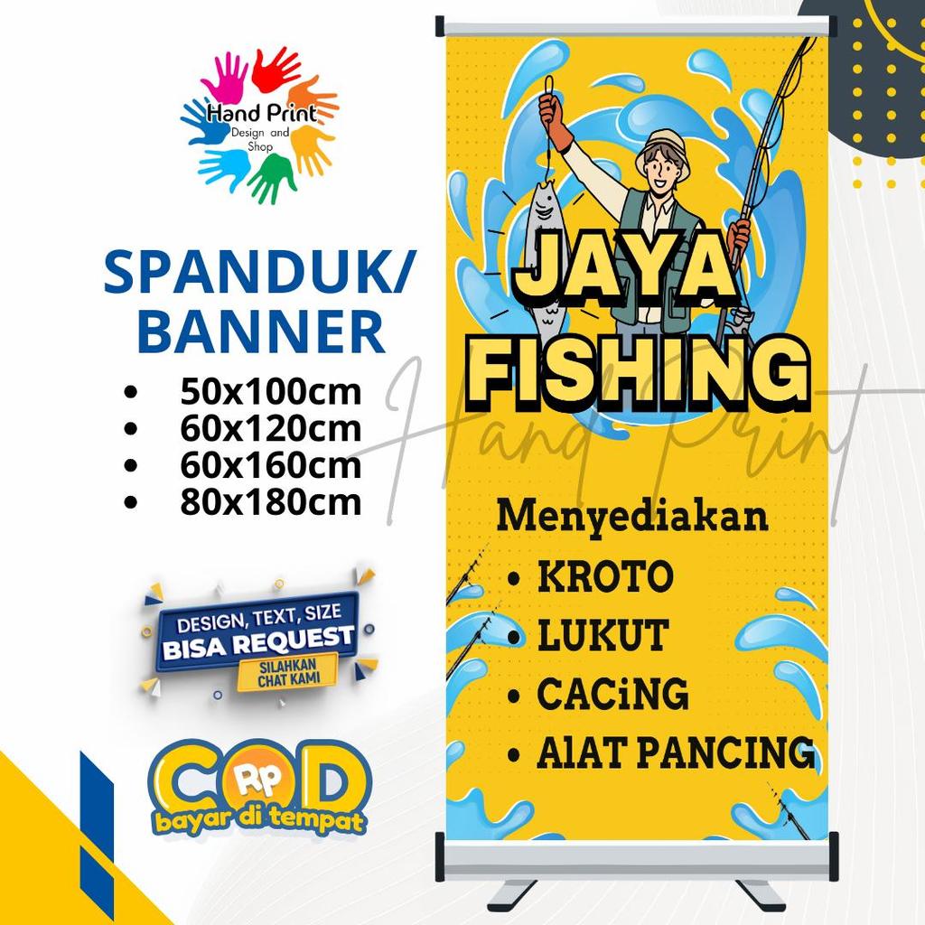 Cetak Spanduk Banner Pemancingan Kuning Jaya Fishing MMT Spanduk Custom 60x160