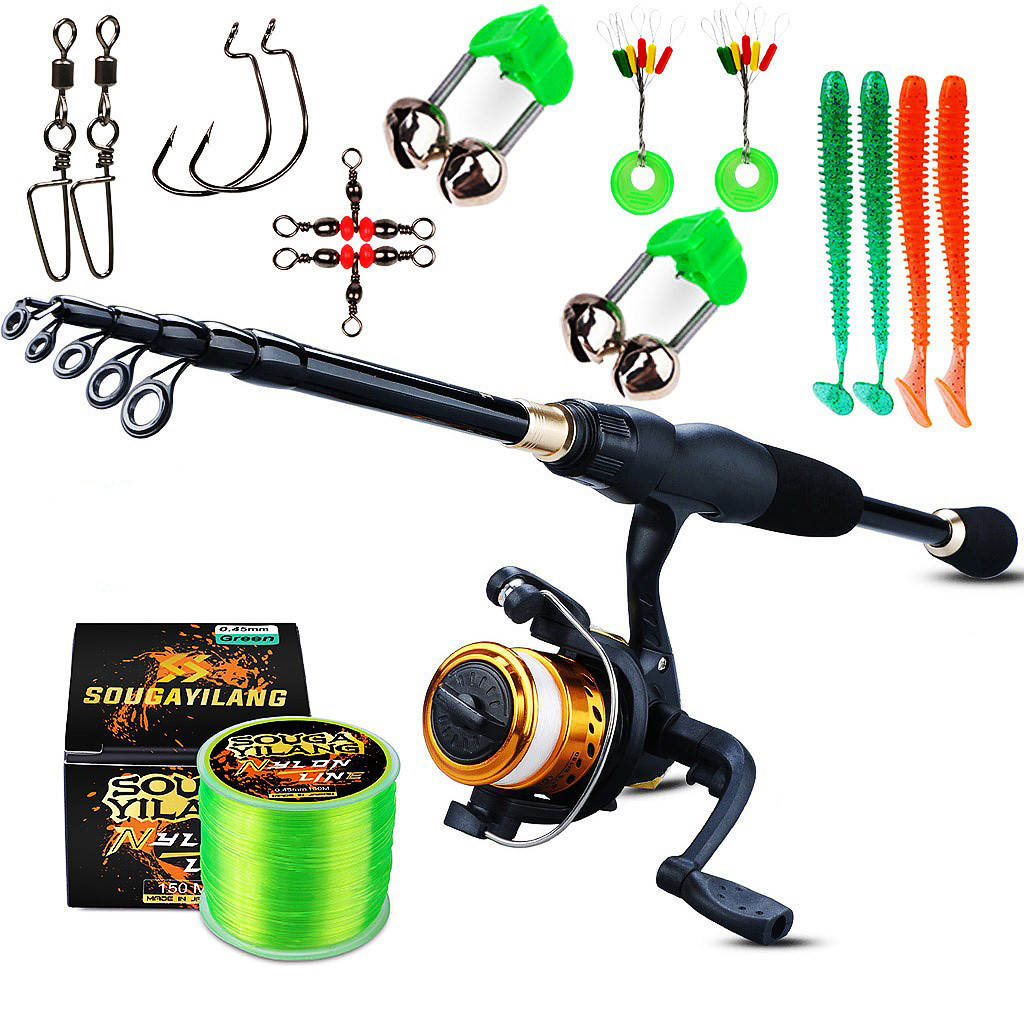 Sougayilang Telescopic Fishing Combo 1.8m-2.4m Carbon Fiber Rod and 5.2:1 3BB Spinning Reel with Max
