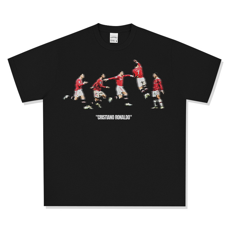 CODC Ronaldo Manchester United Cetak Retro Longgar Oversize Unisex Atasan Lengan Pendek Leher Bulat