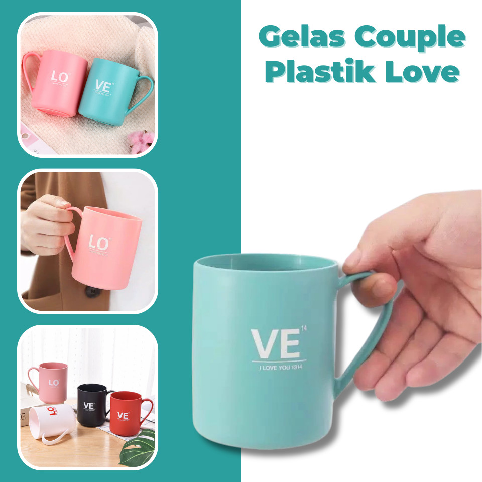 H622 Gelas Couple Plastik / Mug Couple Gelas Pasangan Lucu / Gelas Couple Plastik LOVE / Gelas LOVE 