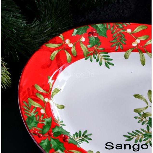Promo SANGO Set Piring Oval Christmas Foliage Red(Isi 1) Terlaris