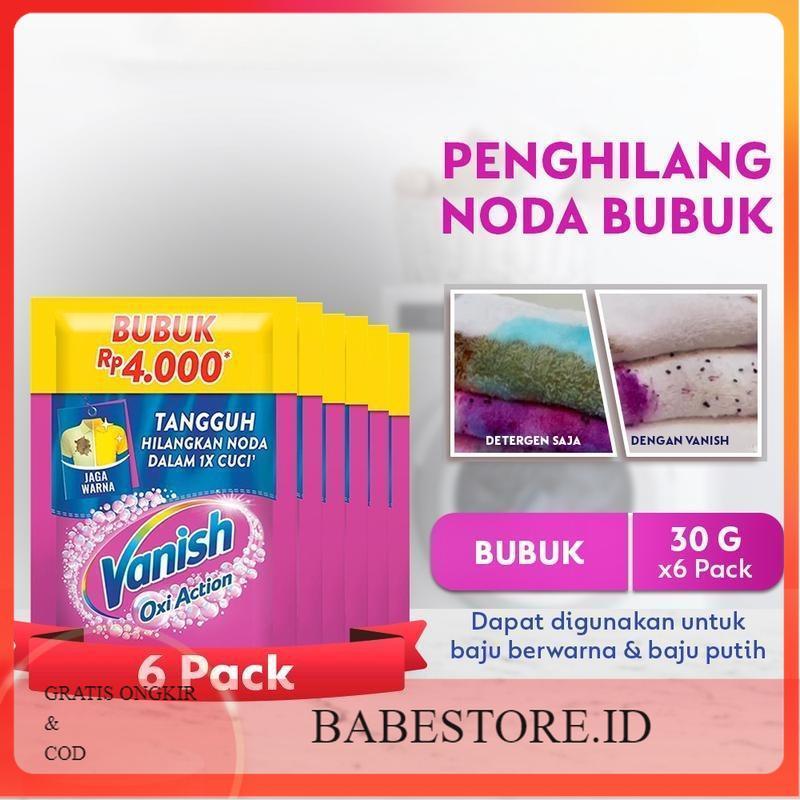 [6 PCS] Vanish Bubuk Pink 30gr - Deterjen Penghilang Noda Membandel pada Baju, Pemutih dan Pencerah 