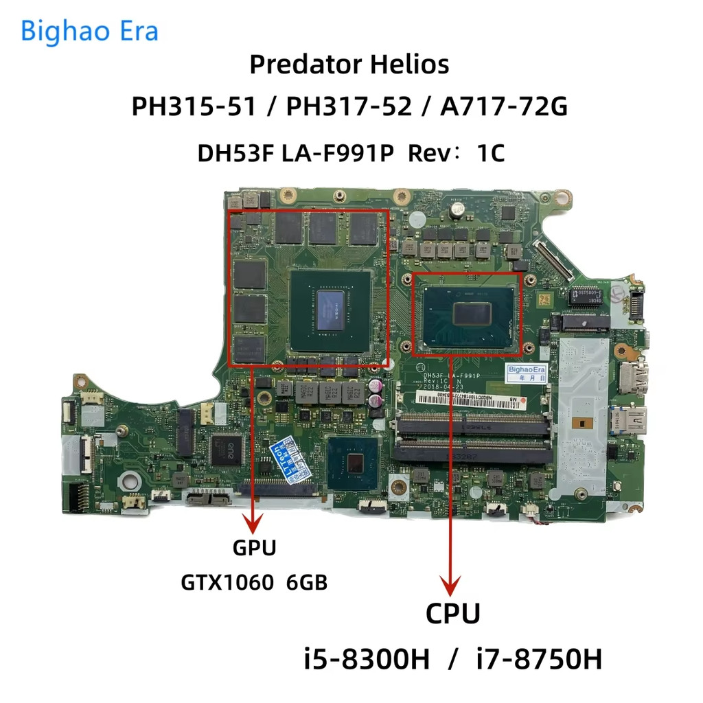 For Acer Predator Helios PH315-51 PH317-52 A717-72G Laptop Motherboard LA-F991P With i5-8300H i7-875