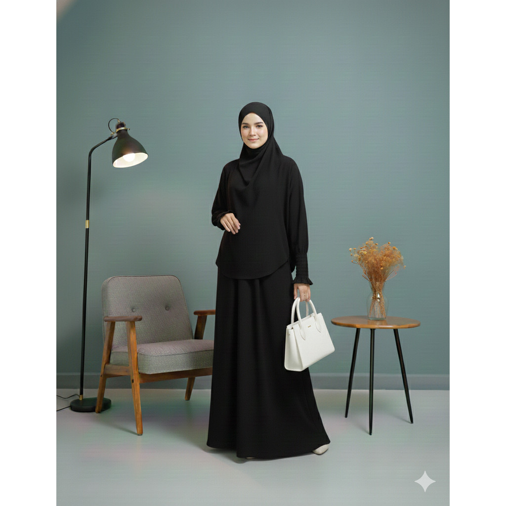 Butik Gamis Syar'i Tangan Kancing Smoke Mewah Besic Busana Wanita Muslimah Polos Baju Umroh Set Hija