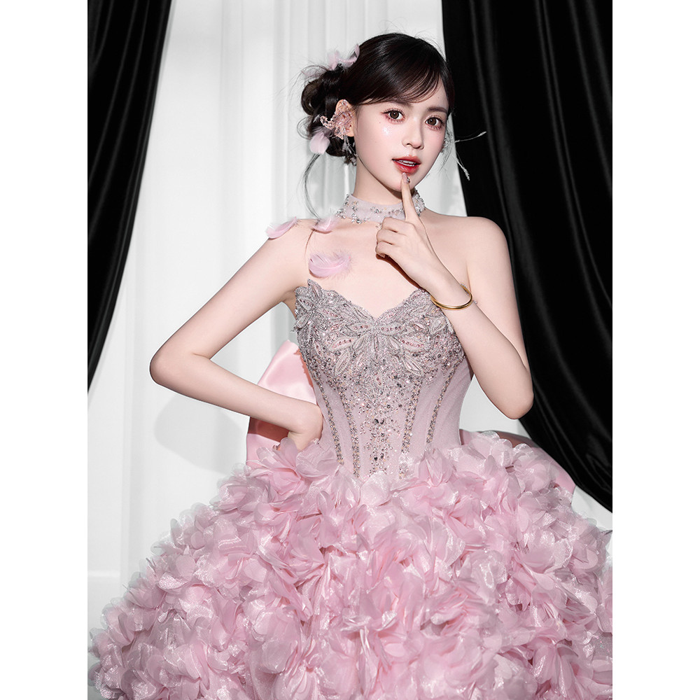 Gaun pengantin pesta tanpa tali warna merah muda, gaya baru 2025, mewah dan khusus, gaun pertunangan