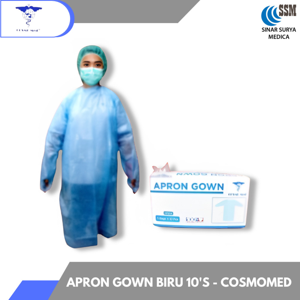 Cosmomed - Apron gown medis / Apron lengan panjang Apron/celemek pelindung merk Cosmomed