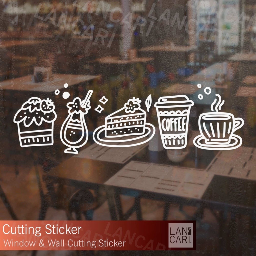 Sticker cutting Icon Logo Kopi Cake Ice Dekorasi Toko Resto Cafe Shop Hiasan Ruangan Restoran Decor 
