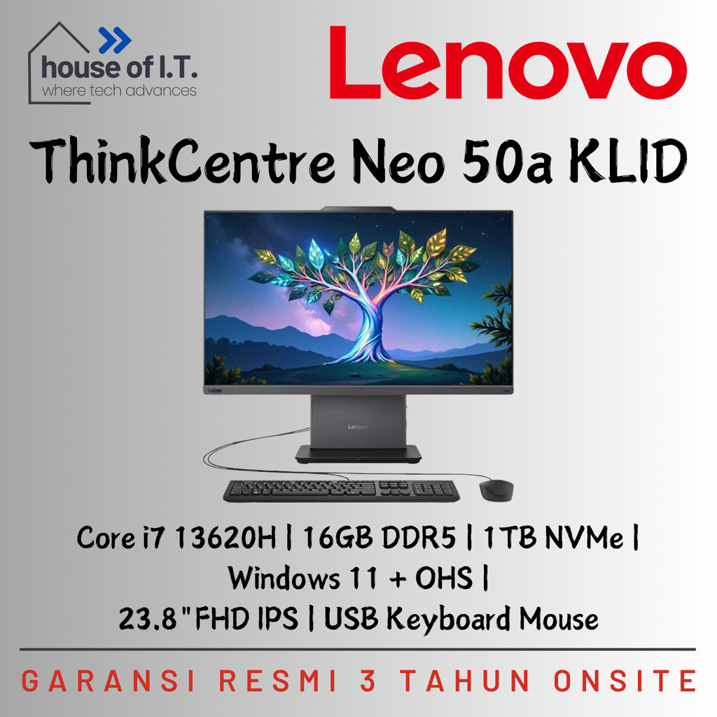 AIO PC Lenovo Neo 50a i7 13620H 16GB 1TB NVMe Windows 11 Home + OHS 23.8"FHD IPS - 3 Tahun Onsite - 