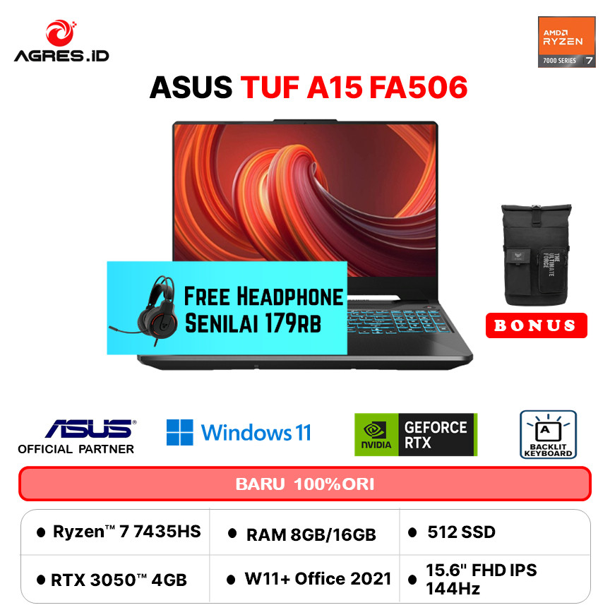 ASUS TUF A15 FA506NCG AMD RYZEN 7 7445HS RTX3050 - RAM 16GB 512GB W11+OHS 15.6FHD IPS