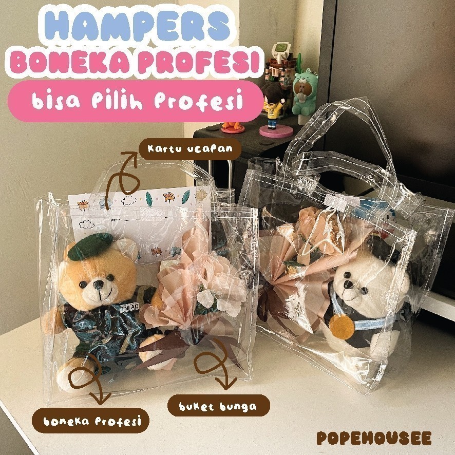Hampers Buket Boneka Profesi Souvenir Hadiah Kado Ulang Tahun Wisuda Ultah Beruang Tni Ad Au Al Pilo