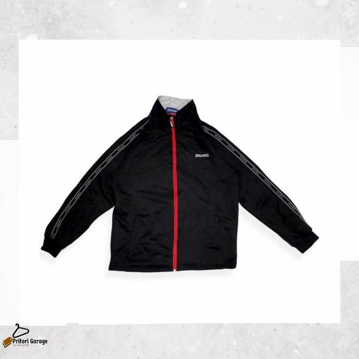 Windbreaker Tracktop Jacket Spalding Spell Out Logo Tapped Black Red