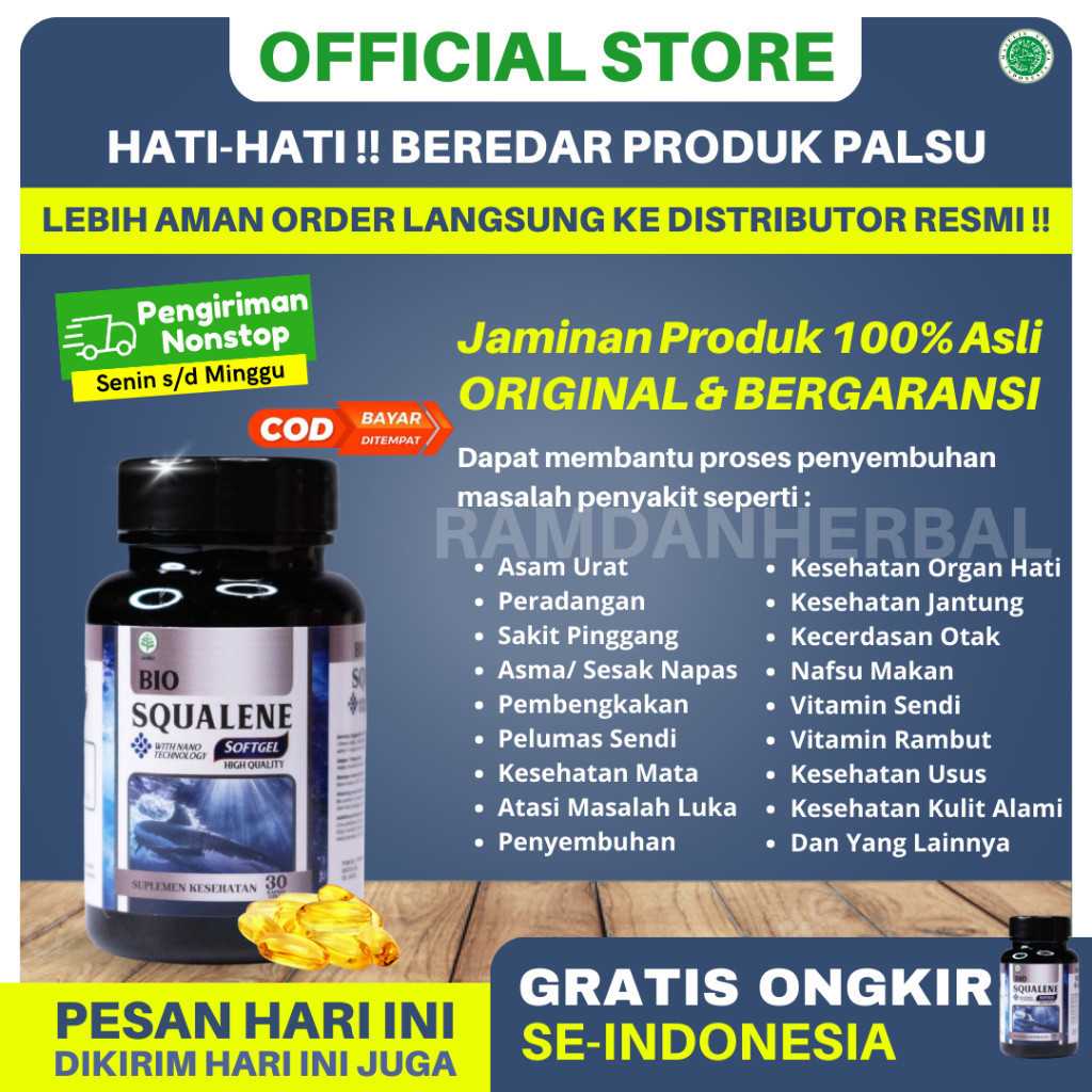 BIO SQUALENE SOFTGEL ORIGINAL PROMIL SPERMA PENGAPURAN TULANG NYERI SENDI LUTUT KAKI ISI 30 SOFTGEL