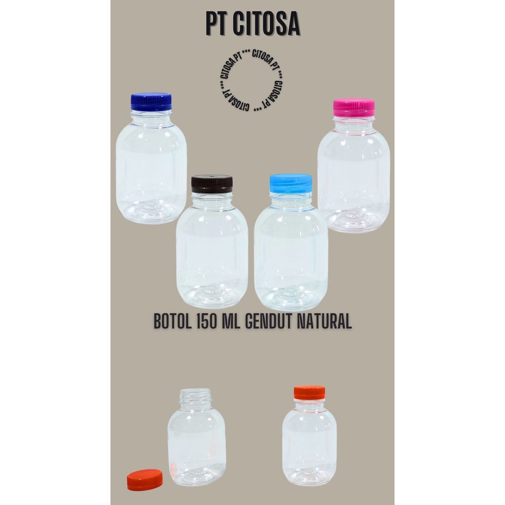 Botol 150 Ml Gendut Natural Tutup Short Neck 30 MM / Botol Plastik / Botol / Botol Minuman / Botol S