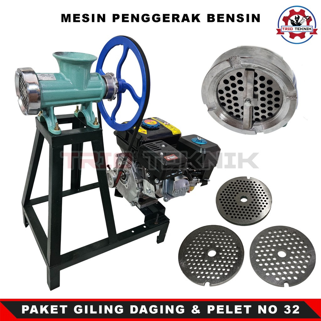 Paket Mesin Giling Daging & Cetak Pelet No 32 Penggerak GX160