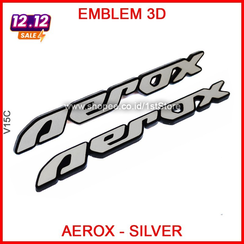 EMBLEM AEROX SILVER STICKER 3D LOGO YAMAHA NVX 155 INDONESIA MEREK BODI TIMBUL NOT ASLI ORI ORIGINAL