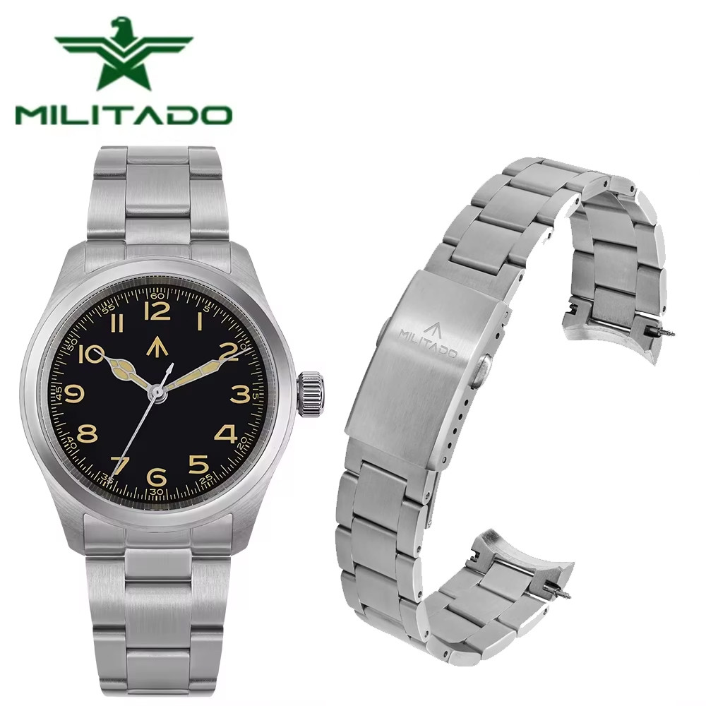 Militado ML08 Stainless Steel Strap Solid Metal Folng Buckle Men Women 20mm Watchband Wristwatch Rep