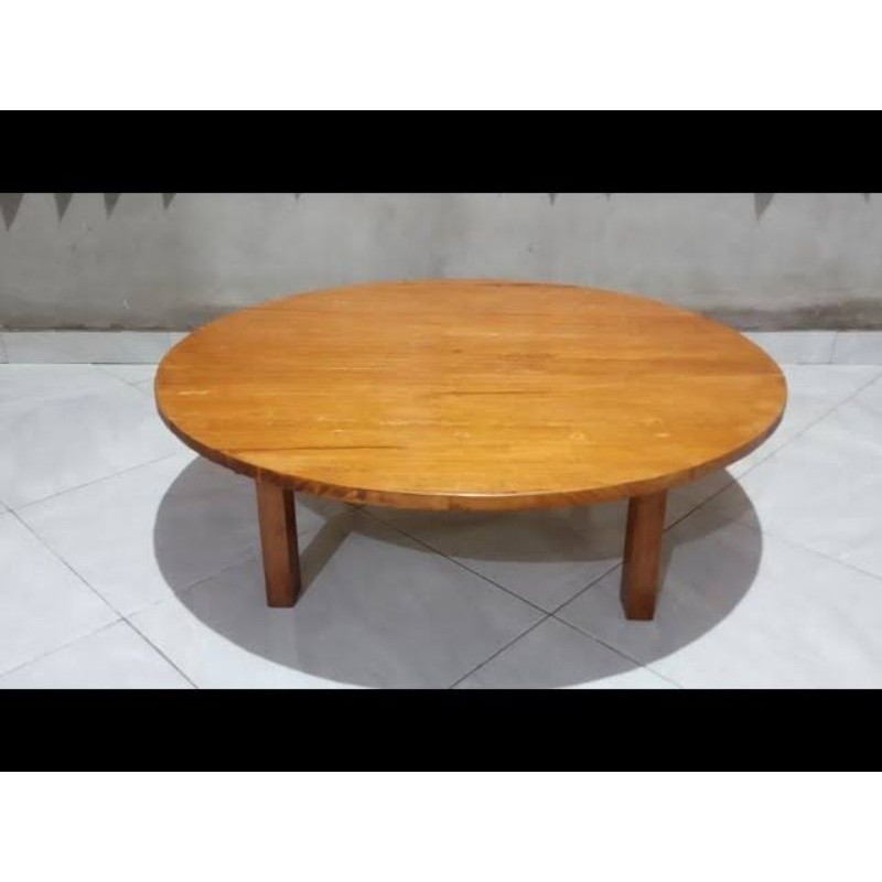Meja lesehan kayu bundar meja makan Dm100x30